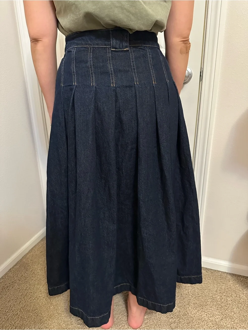 Madewell Dark Blue Denim Pleated Midi Skirt